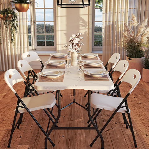 Cosco 6ft Fold-in-Half Blow Molded Folding Table, Indoor/Outdoor, Comfort Handle, Lightweight Plastic Construction - White