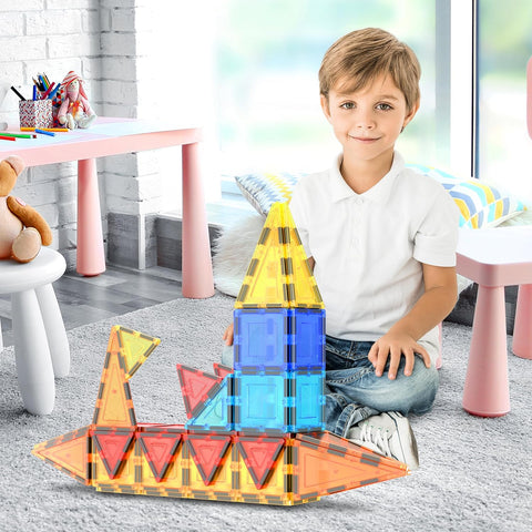 PicassoTiles 60 Piece Magnetic Tiles Clear 3D Building Blocks STEM Ages 3+