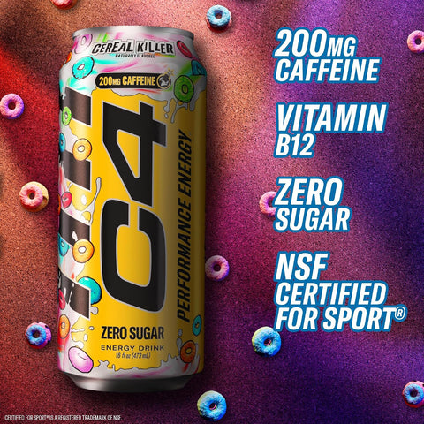 C4 Performance Energy Drink with Zero Sugar, 200mg Caffeine, 16 Fl Oz 12pk