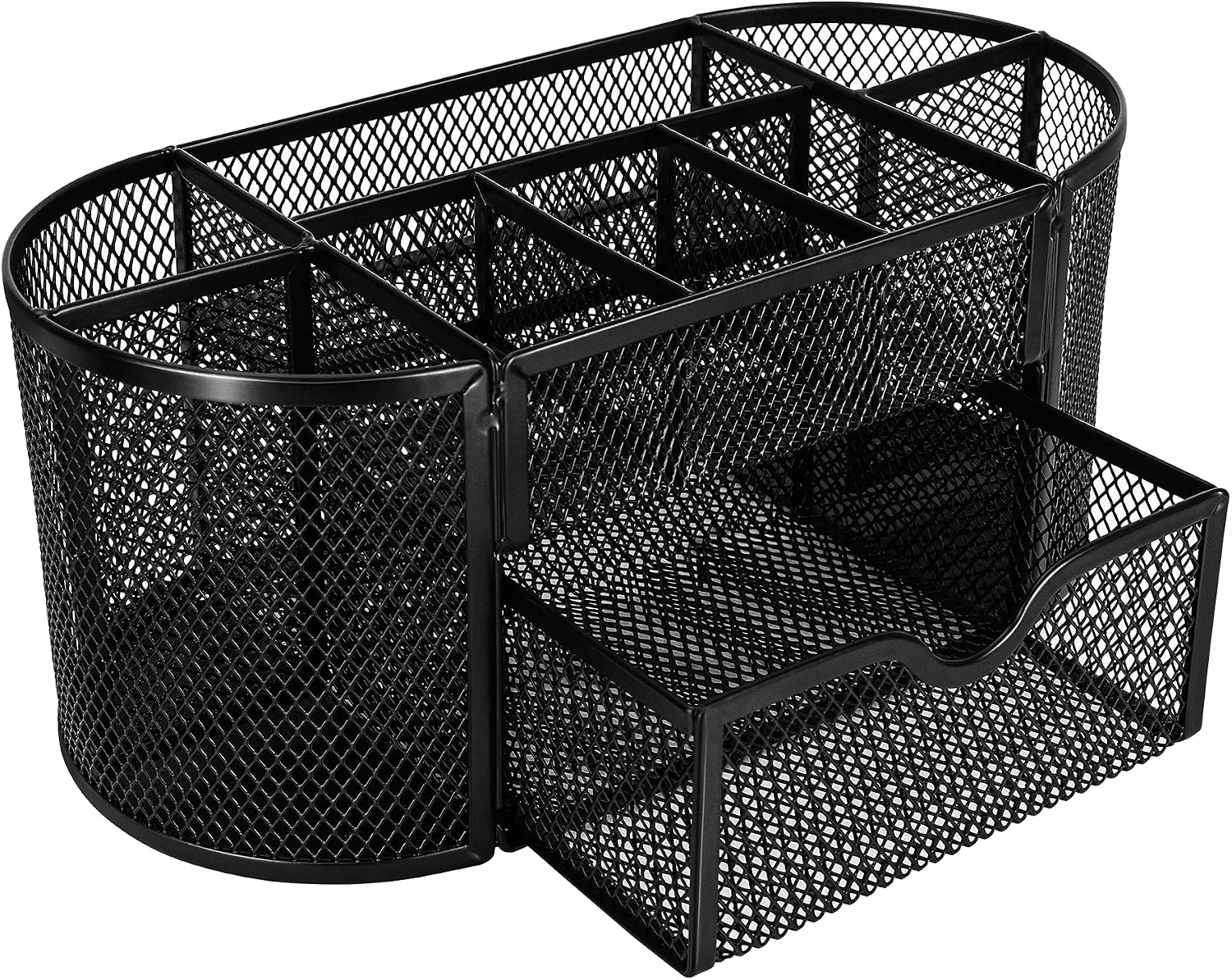 Amazon Basics Mesh Desk Organizer with Pen Holder, Pullout Drawer and Office Caddy Storage, 9.25" x 4.53" x 3.94", Black