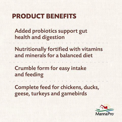 Manna Pro All Flock Crumbles with Probiotics, Chicken & Duck Food, 8 lb Bag