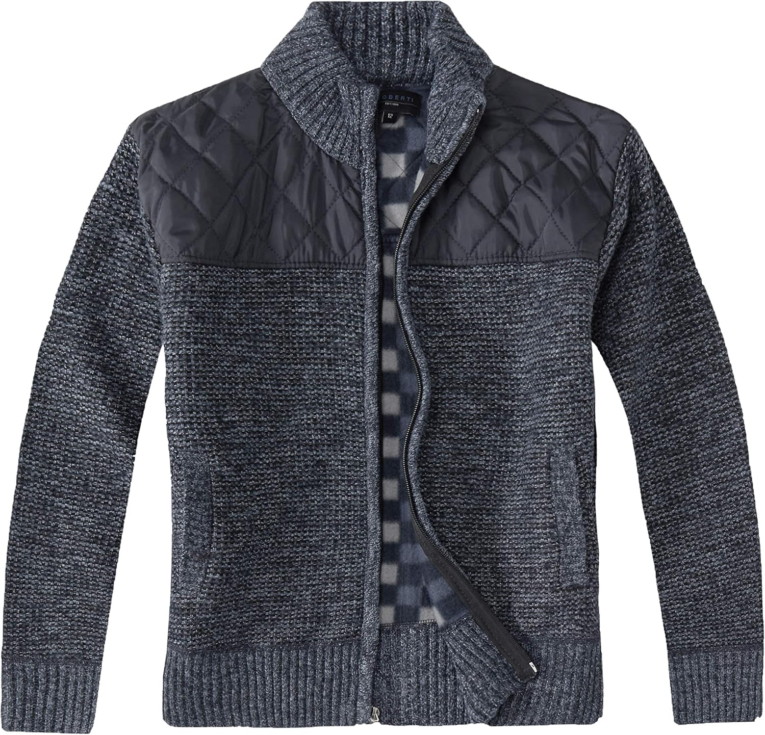 Gioberti Boy's Knitted Full Zip Cardigan Sweater with Soft Brushed Flannel Lining