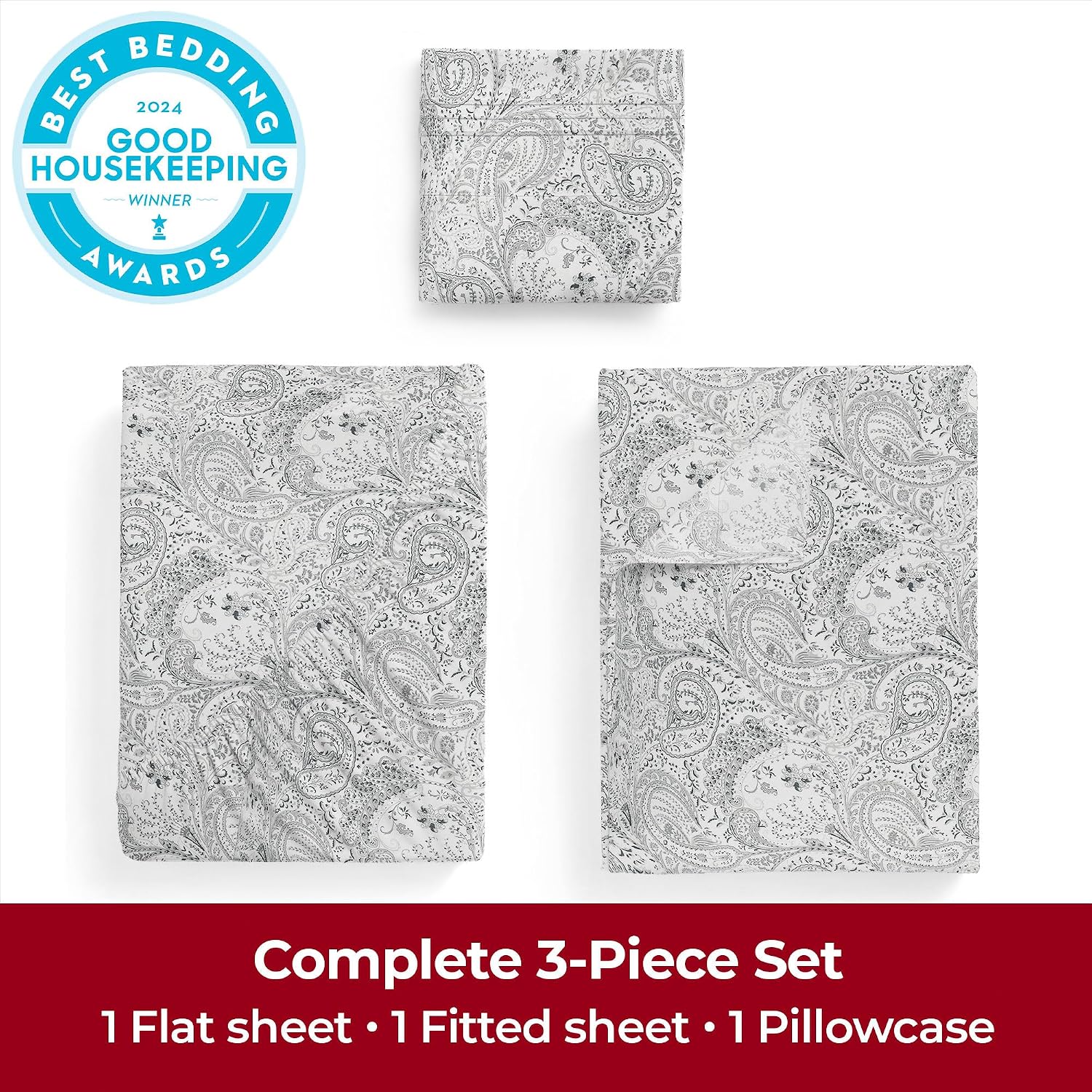 Mellanni Iconic 3-Piece, Ultra Soft Sheet Set (Twin, Paisley Gray)
