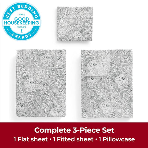 Mellanni Iconic 3-Piece, Ultra Soft Sheet Set (Twin, Paisley Gray)