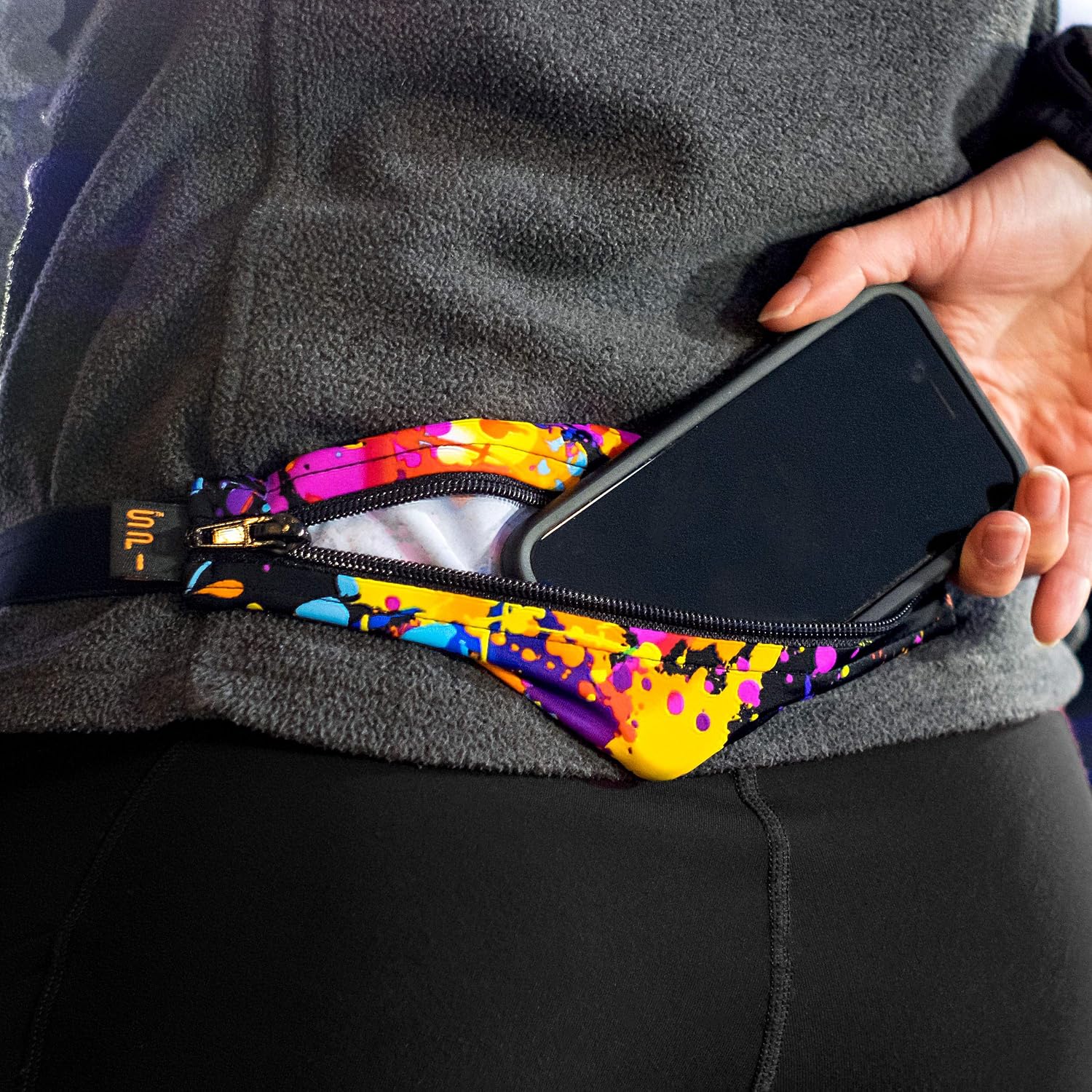 SPIbelt Running Belt Original for Women Men, Phone Holder for Running, Running Fanny Pack, Holder for Phone, Running Waist Pack, Adjustable Waist, [Fits All Phones]. Black with Black Zipper