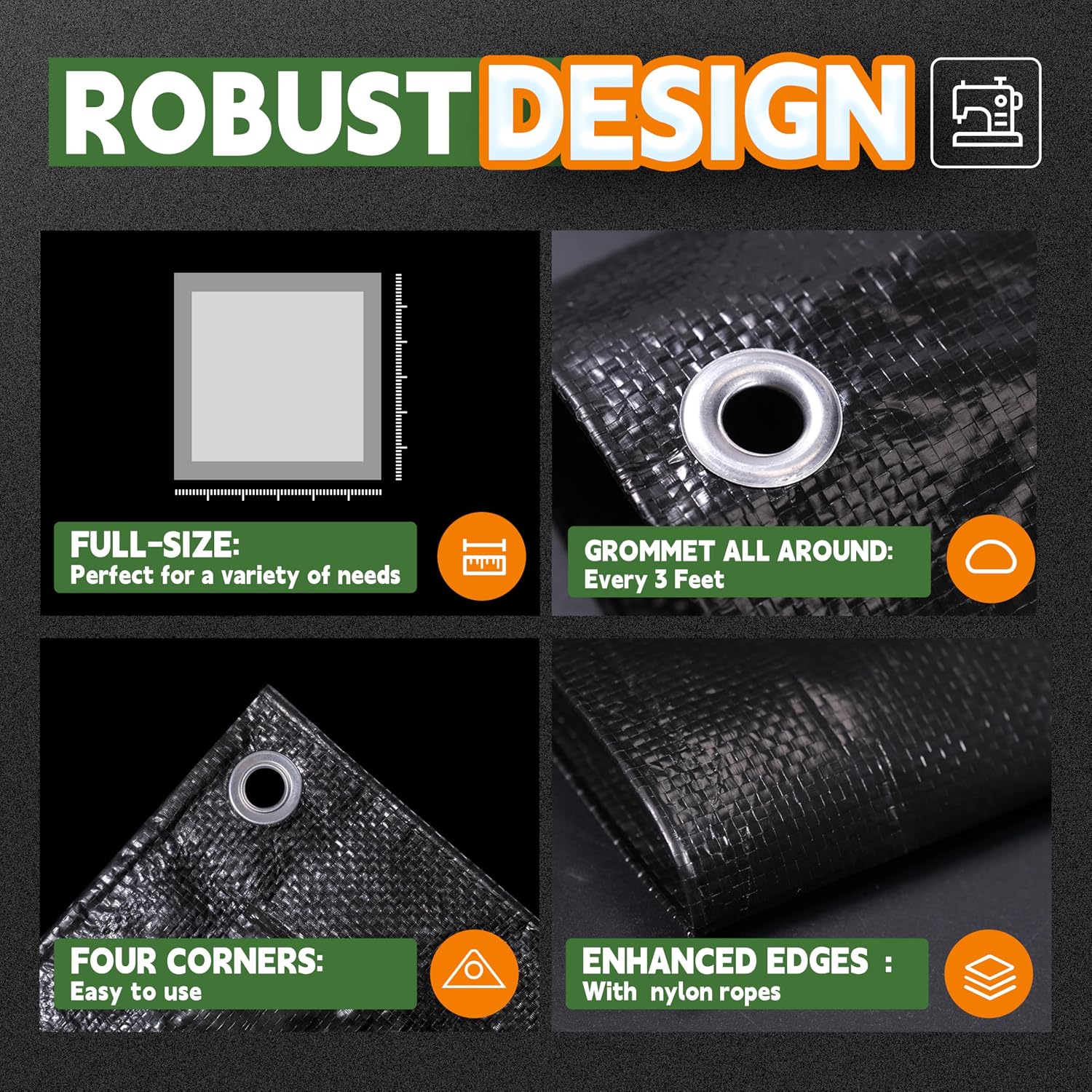 RAINDEWAY Small Black Tarp 3x3 Feet (2 Pack) Multipurpose Waterproof Tarps