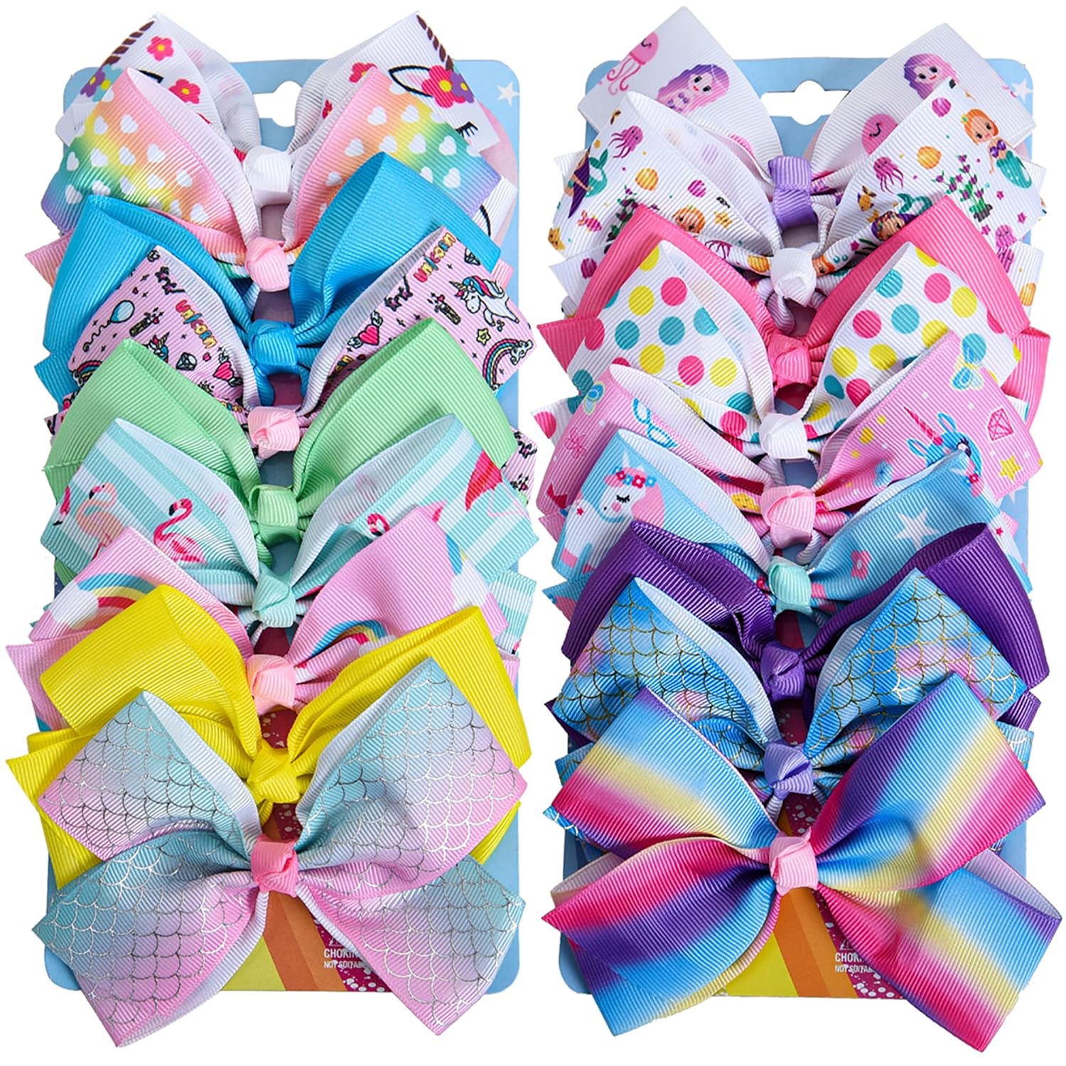 18Pcs 5 Inch Hair Bows for Girls,Colorful Rainbow Girls Hair Bows