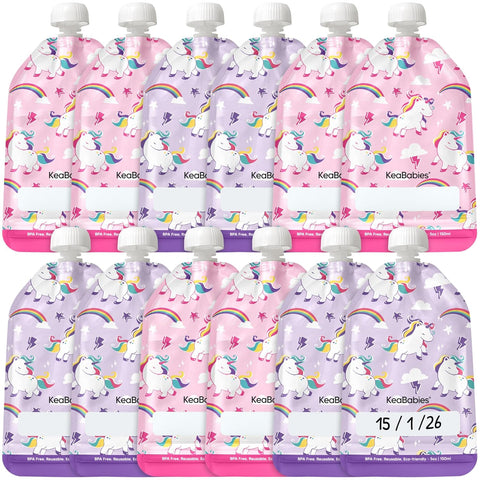 12-Pack Reusable Baby Food Pouches Refillable, 5oz, BPA-Free (Star Power)