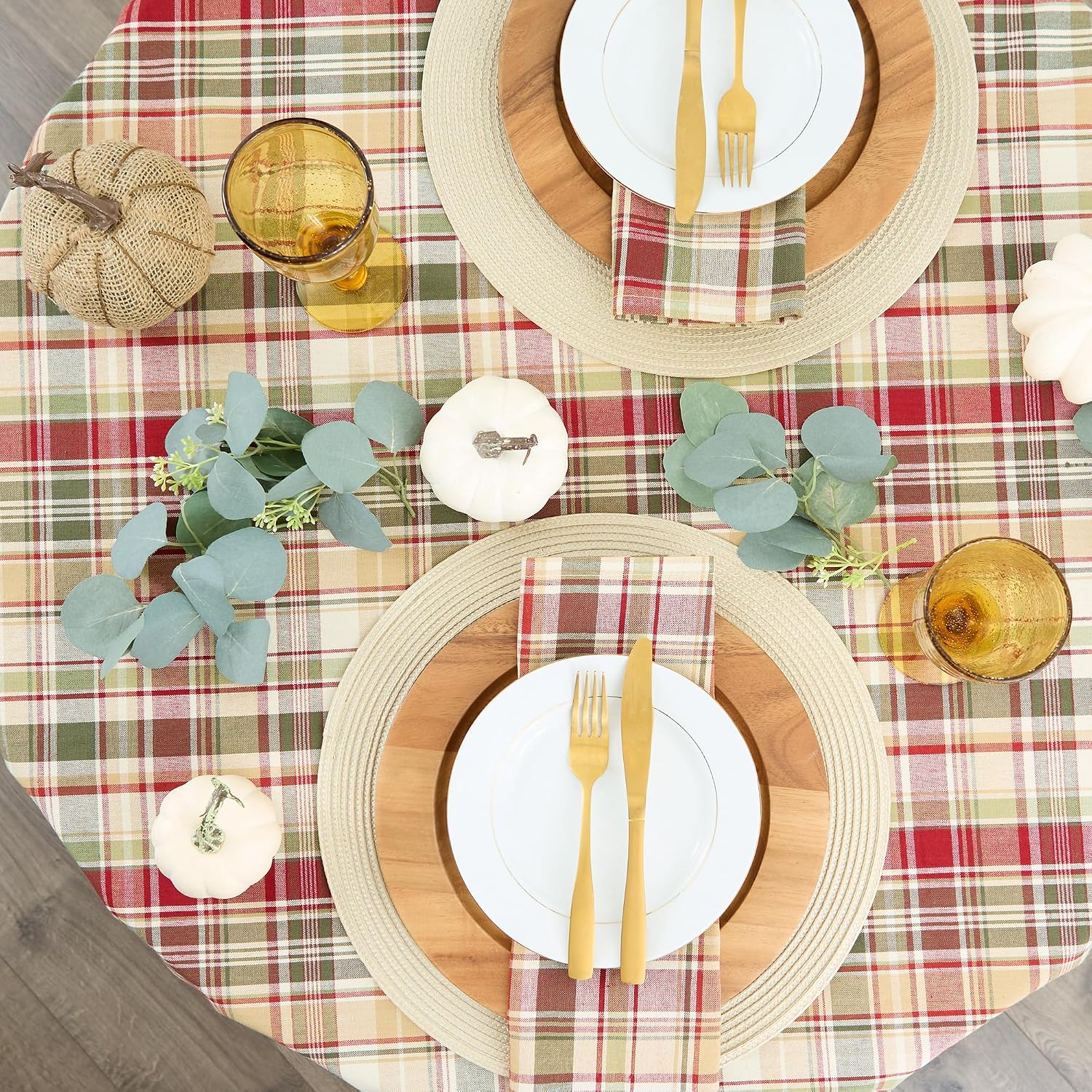 DII Give Thanks Plaid Fall Table Decor, Autumn & Thanksgiving Tabletop Linens, 70" Round Tablecloth