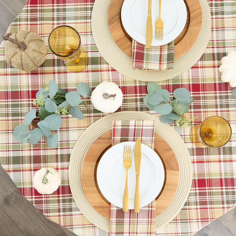 DII Give Thanks Plaid Fall Table Decor, Autumn & Thanksgiving Tabletop Linens, 70" Round Tablecloth