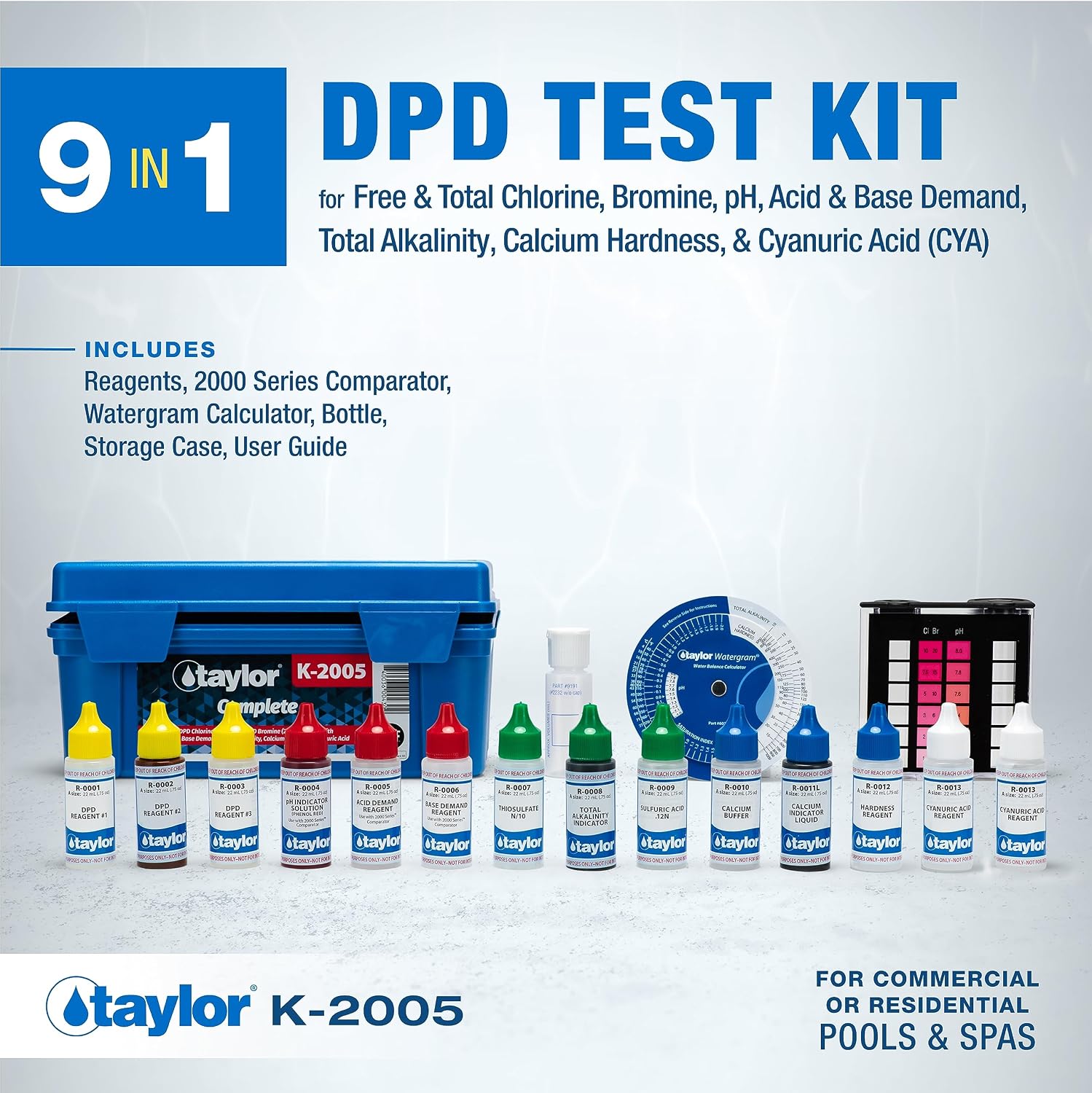 Taylor Technologies K-2005 DPD, 9-in-1 Complete Pool Test Kit