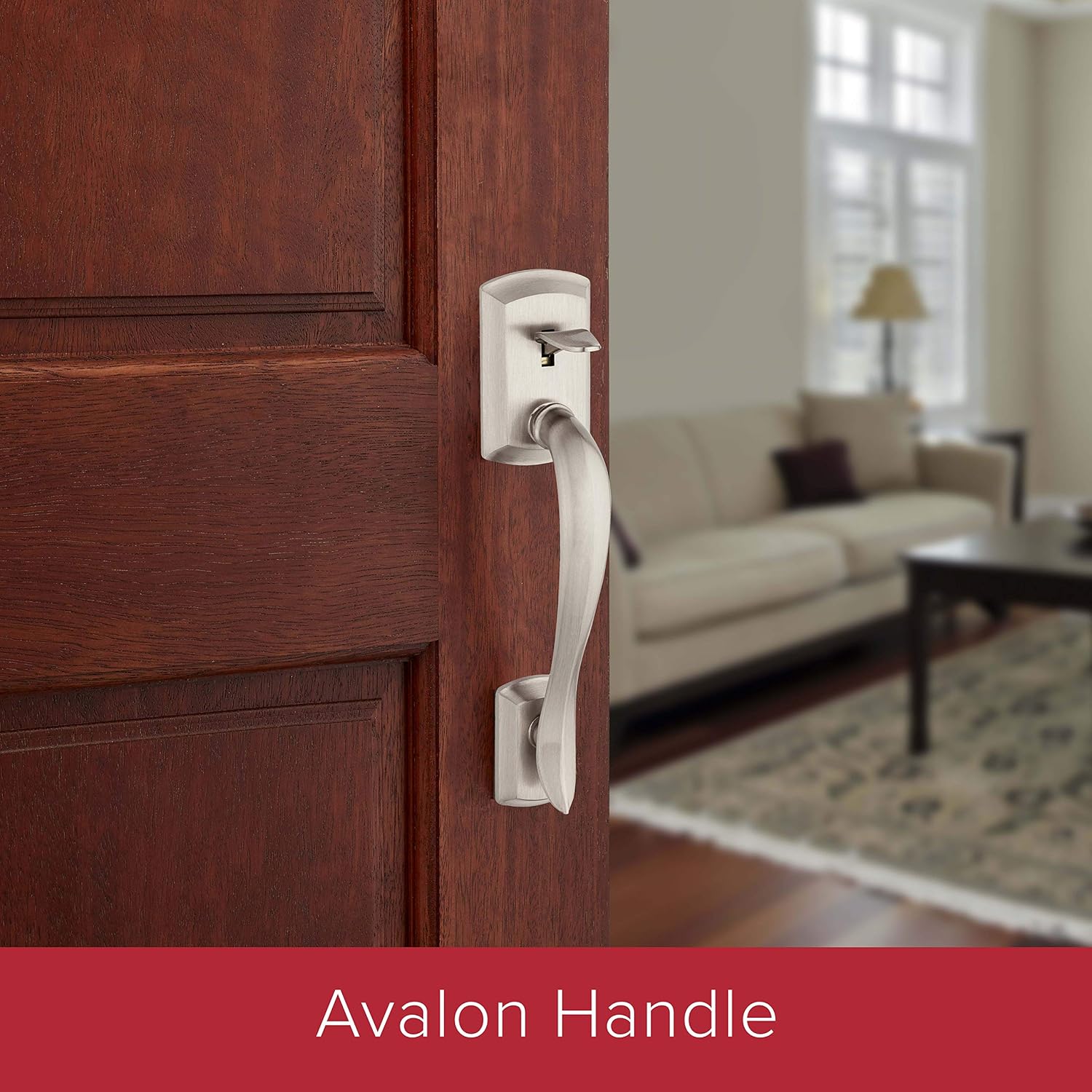 Kwikset Avalon Front Door Handle No Lock, Entry Handleset Exterior with Interior Reversible Handed Lever, Non-Locking, Satin Nickel, Deadbolt Not Included, with Microban Protection
