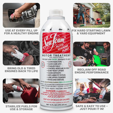 Sea Foam Motor Treatment | Fuel System Cleaner, Fuel Stabilizer & Oil Treatment | Gas & Diesel Additive for Cars & Trucks | 16 oz, Pack of 6
