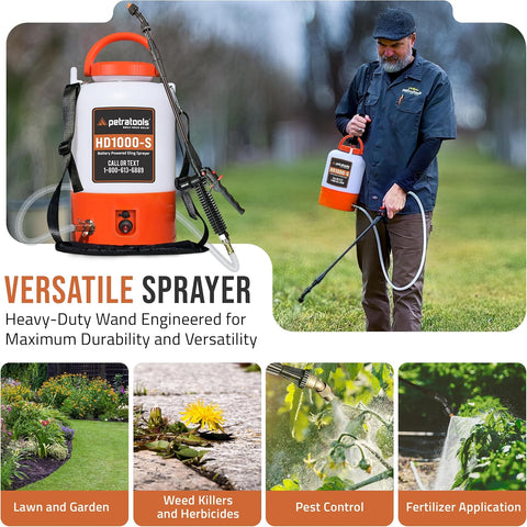 PetraTools HD1000-S 1 Gallon Electric Sprayer - 2-Hour Runtime, 2 Nozzles