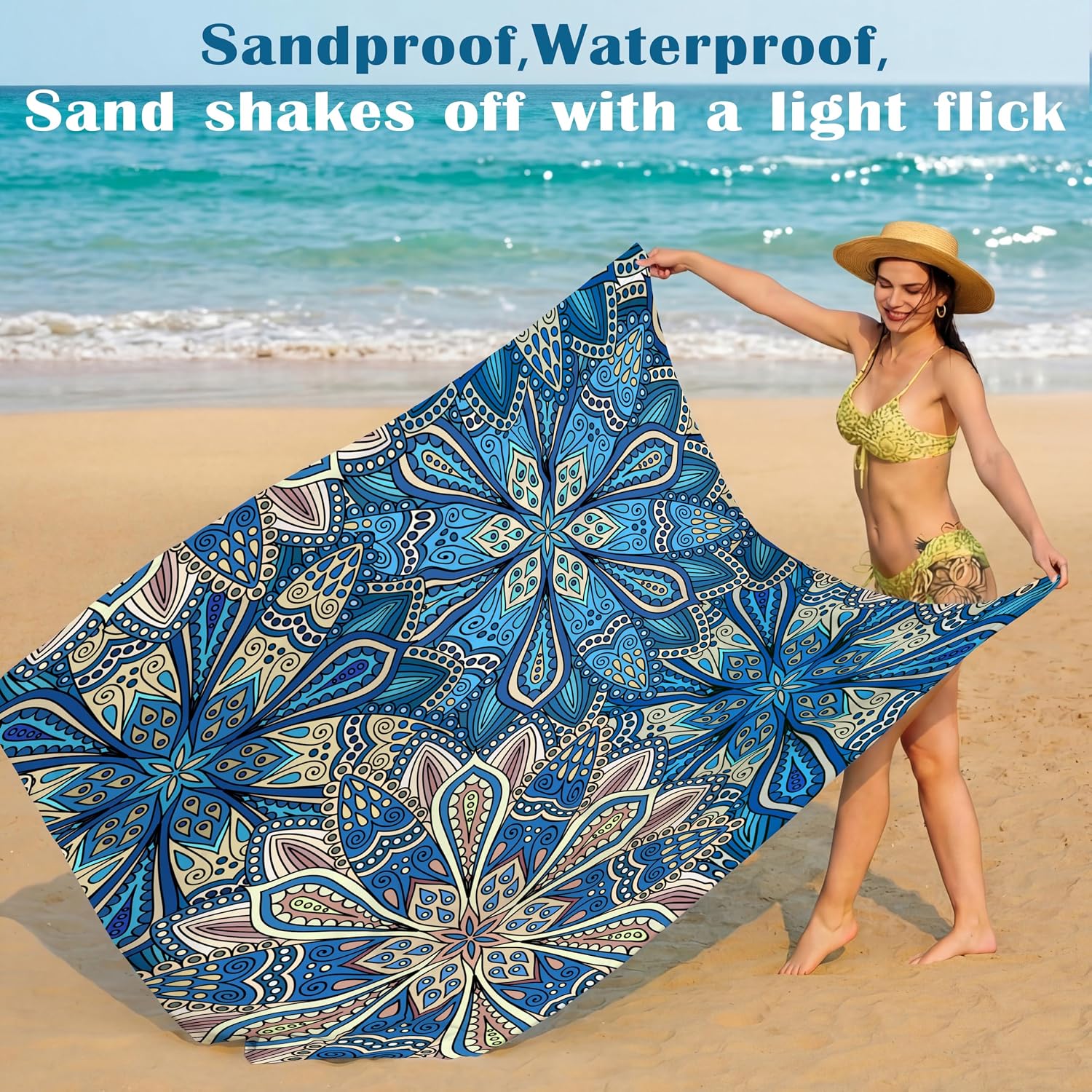 Beach Blanket Waterproof Sandproof 78''X81''/10'X9' Oversized Big Blanket