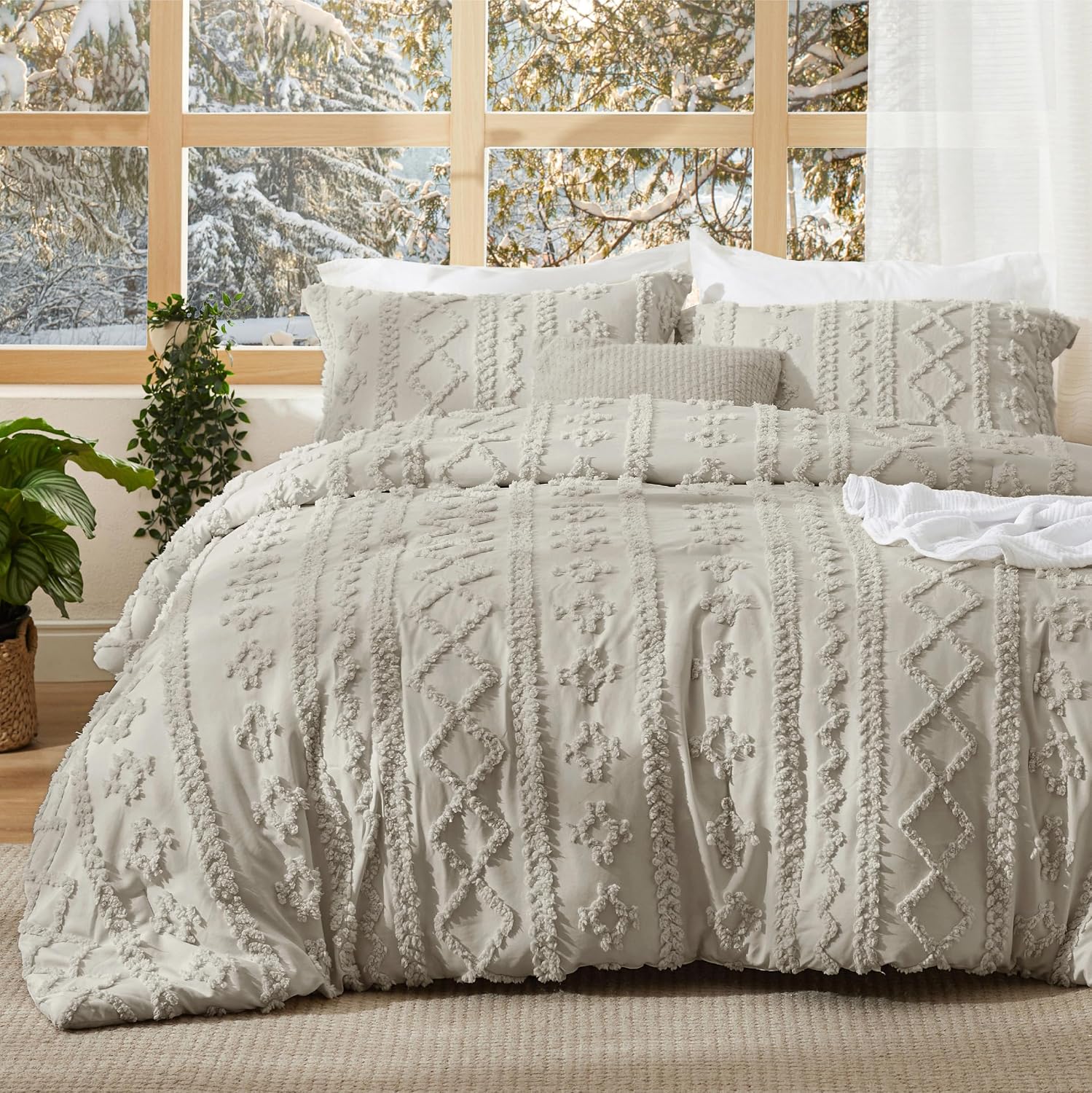 Bedsure Boho Comforter Set California King, Bedroom Decor Bedding Set Linen