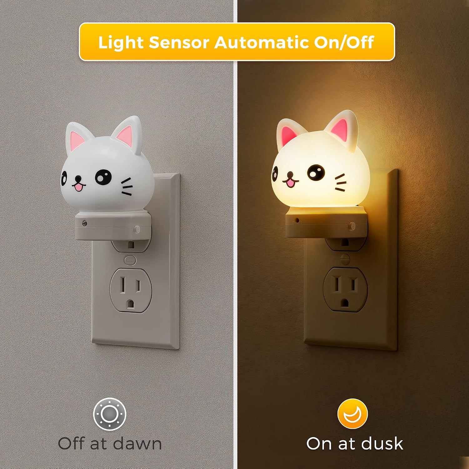 L LOHAS LED Plug in Night Light for Kids, 3D Cute Cat Night Lights