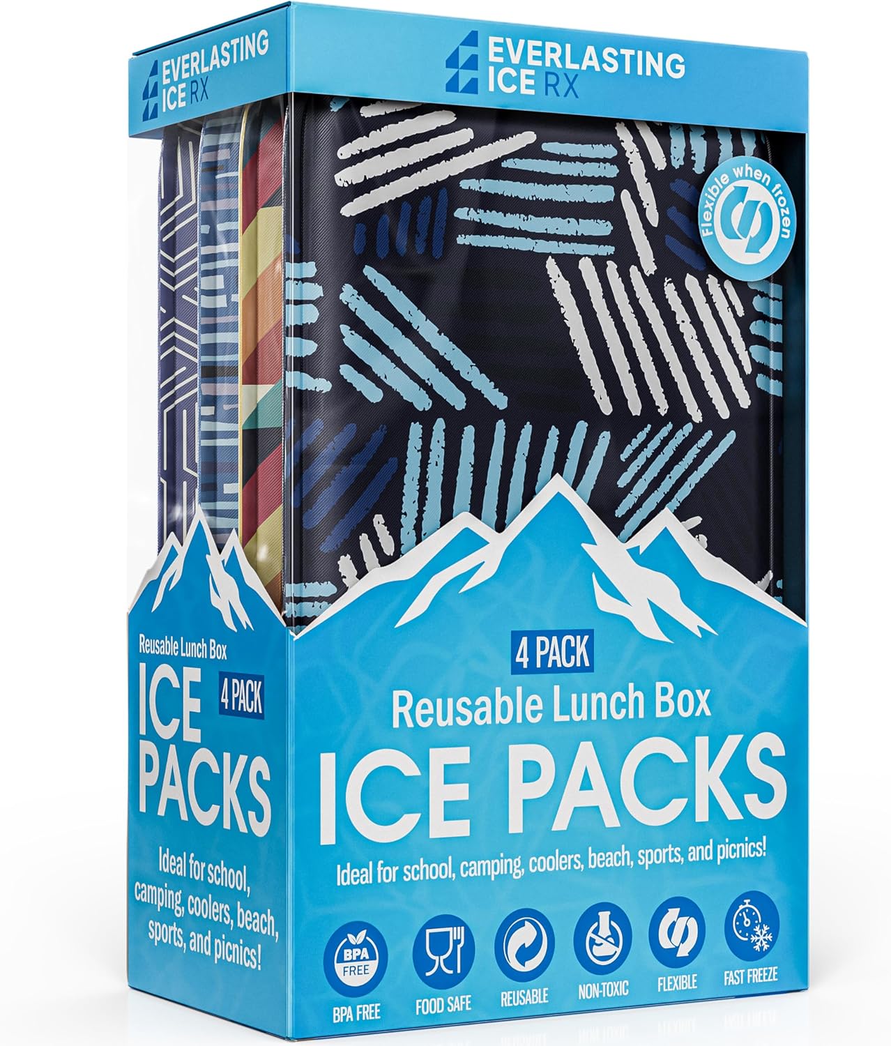 Reusable Ice Packs for Lunch Box and Coolers, Soft Flexible BPA Free 4 Pack