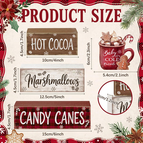 4 Pcs Christmas Table Decorations, Wooden Hot Cocoa Decor Indoor