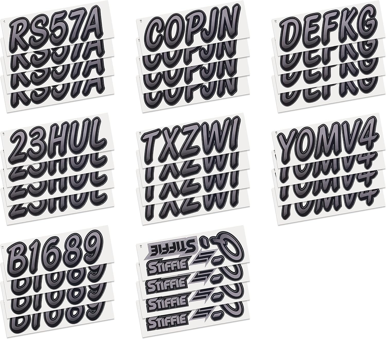 STIFFIE Whipline Gunmetal/Black 3" Boat & PWC Registration Decals • Numbers Letters Stickers