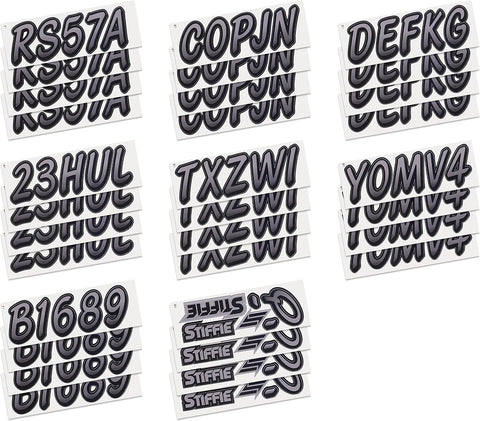 STIFFIE Whipline Gunmetal/Black 3" Boat & PWC Registration Decals • Numbers Letters Stickers