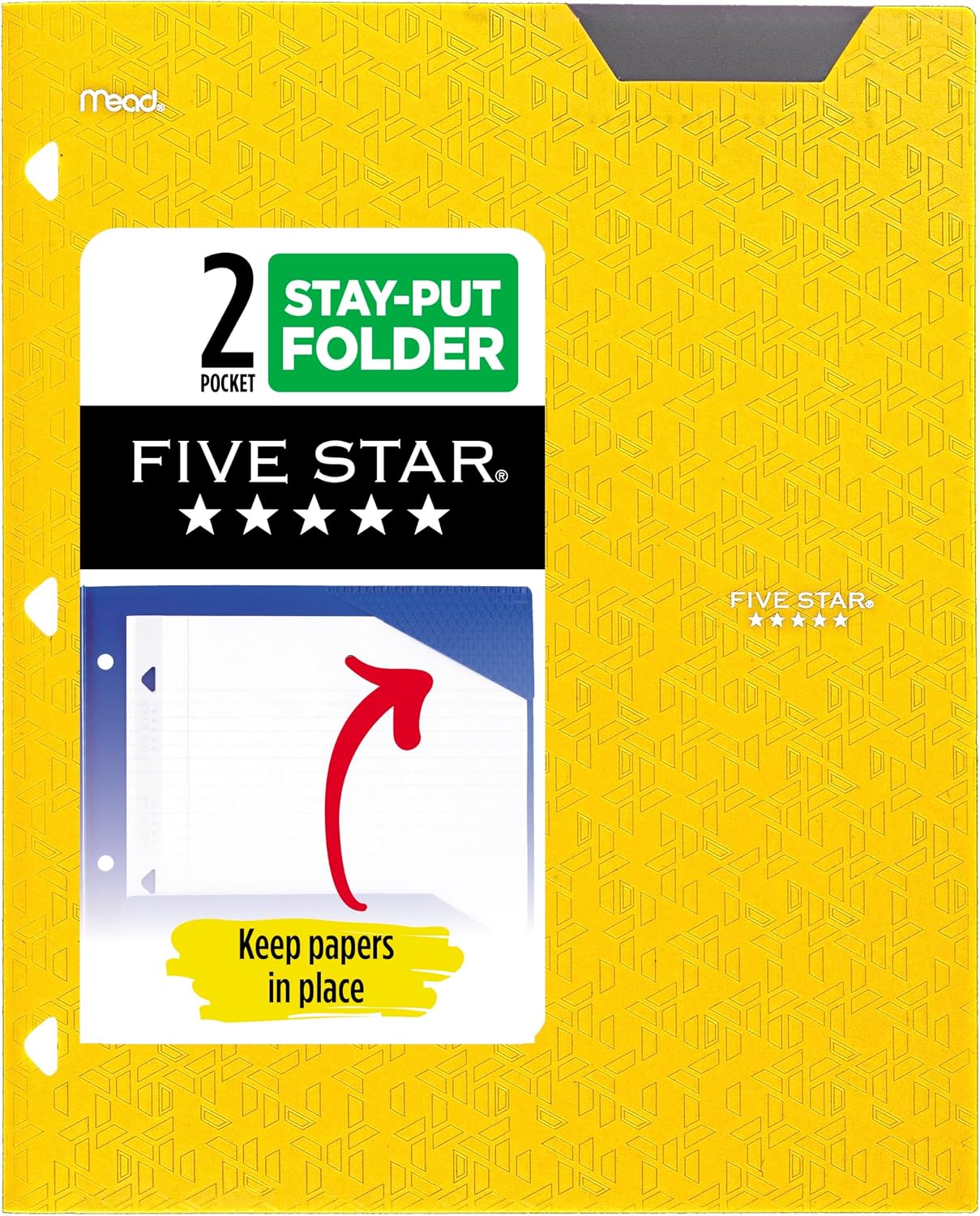 Five Star 2-Pocket Folder, Plastic Folder with Stay-Put Tabs, Fits 3-Ring Binder, Holds 8-1/2" x 11" Paper, Harvest Yellow (333420K-ECM)