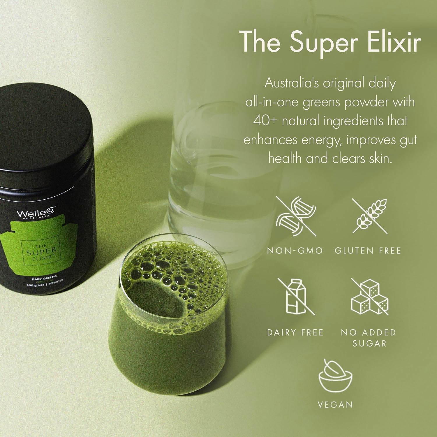 WelleCo The Super Elixir Daily Greens Powder, (300g, Pineapple & Lime)