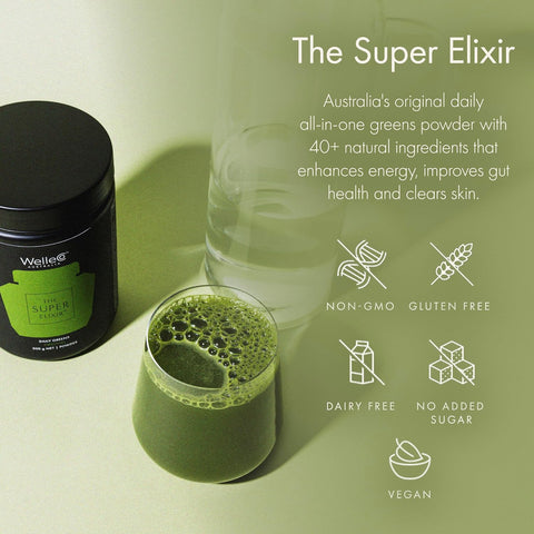 WelleCo The Super Elixir Daily Greens Powder, (300g, Pineapple & Lime)