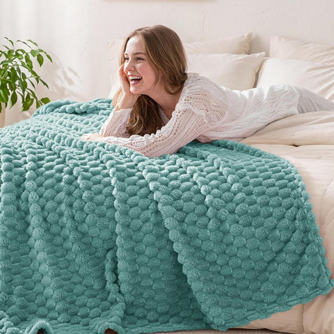 Exclusivo Mezcla Extra Large Soft Fleece Throw Blanket, 50x70 Inches 3D Clouds Stylish Jacquard Throw Blanket for Couch, Cozy Soft Lightweight for All Season, Celadon Blanket