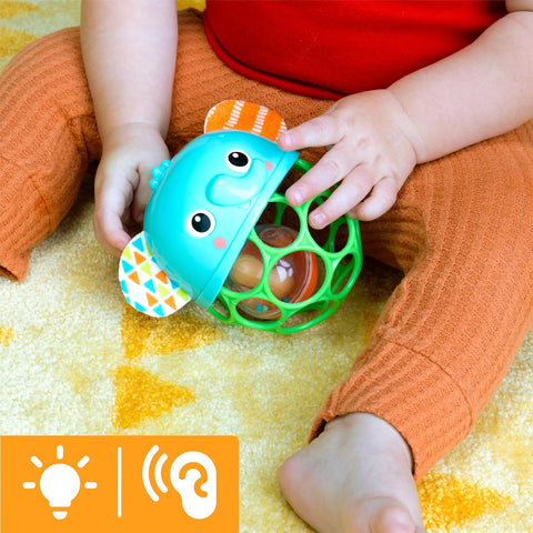 Bright Starts Giggle & Glow Musical Light-Up Rattle Easy-Grasp Oball Elephant Toy, Newborn+, Unisex