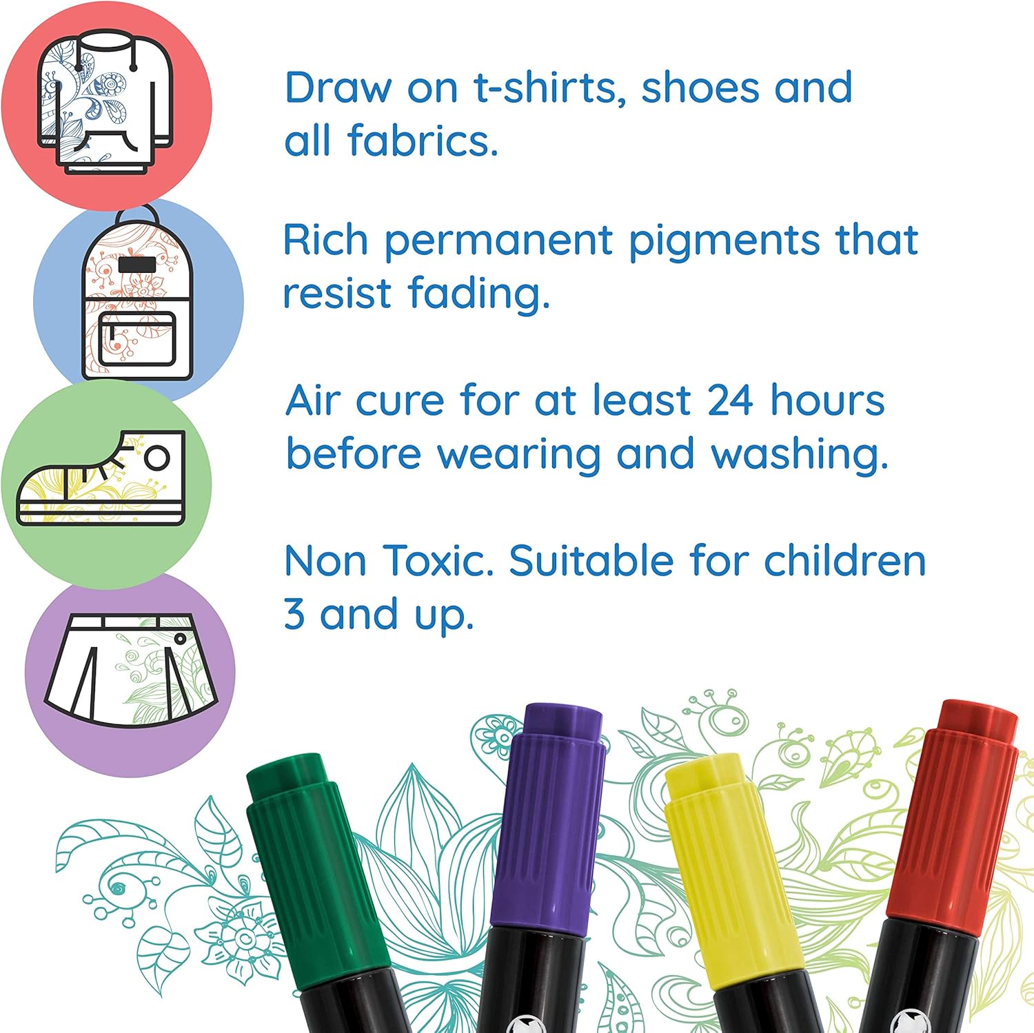 U.S. Art Supply Super Markers 20 Vibrant Dual Tip Fabric Markers