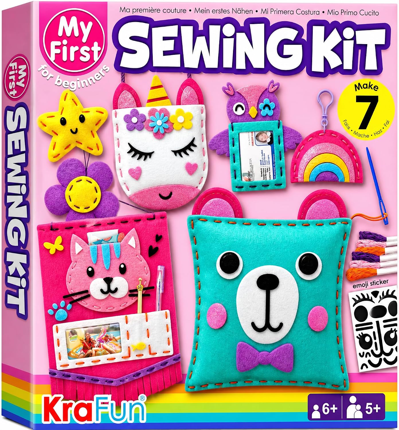 KRAFUN My First Sewing Kit for Kids Ages 6-12 | 7 Animal Dolls