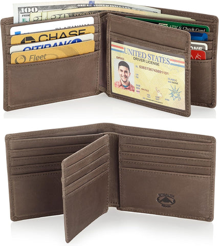 Stealth Mode Leather Bifold Wallet for Men With ID Window and RFID Blocking