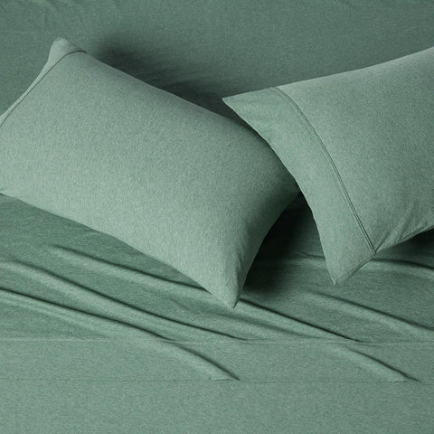 Amazon Basics 100% Cotton Breathable Jersey Bed Sheet Set, Machine Washable, All-Season, King, Olive (Melange)