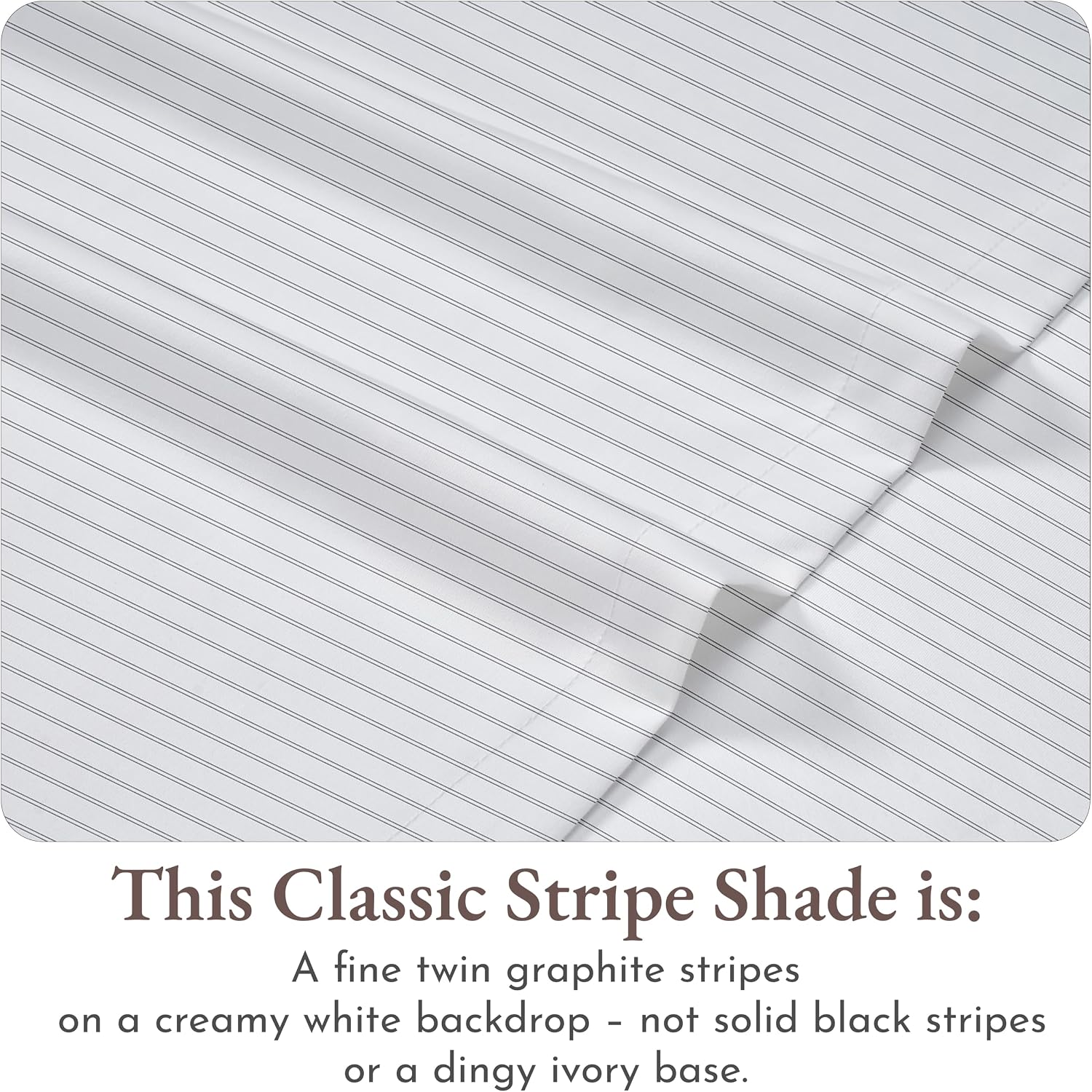 Natural 100% Cotton Sateen Twin Sheets Set, 3 Pc Set, Classic Stripe Print
