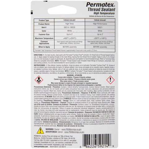 Permatex 59214 High Temperature Thread Sealant, 6 ml Tube