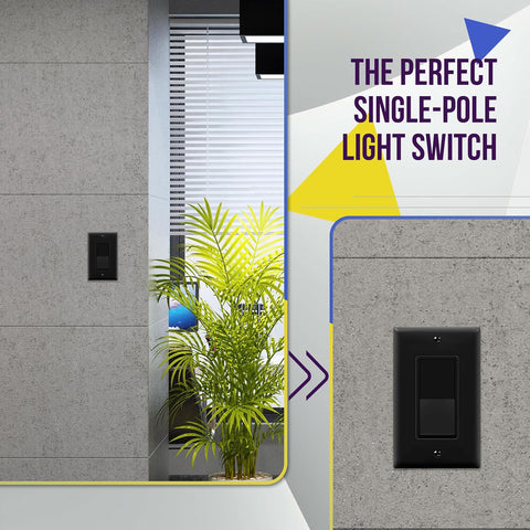 ENERLITES Black Single Pole Decorator Paddle Light Switch, 15A, 1 Pack