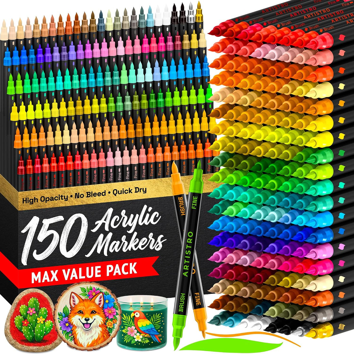 ARTISTRO 150 Acrylic Dual-Tip Glass Marker Pens for Wine Glasses