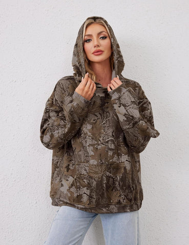 MSBESYOR Camo Hoodie for Men Women Oversized Fleece Maple Leaf Hooded Sweatshirt Graphic Print Pullover Hoodies with Pocket