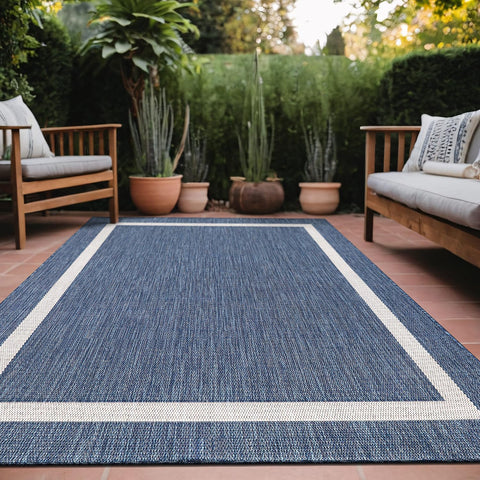 Luul Home Bordered Outdoor Rug 5x7 Washable Outside Carpet for Indoor Patio Porch Waterproof Easy Cleaning Non Shedding Area Rugs Blue 5 x 7