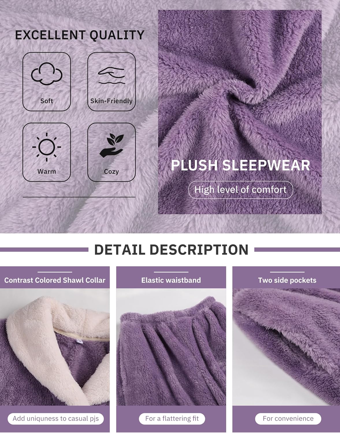UANEO Womens Fluffy Pajamas Set Soft Fleece Pullover Pants Loose Sleepwear Loungewear Set