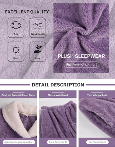 UANEO Womens Fluffy Pajamas Set Soft Fleece Pullover Pants Loose Sleepwear Loungewear Set