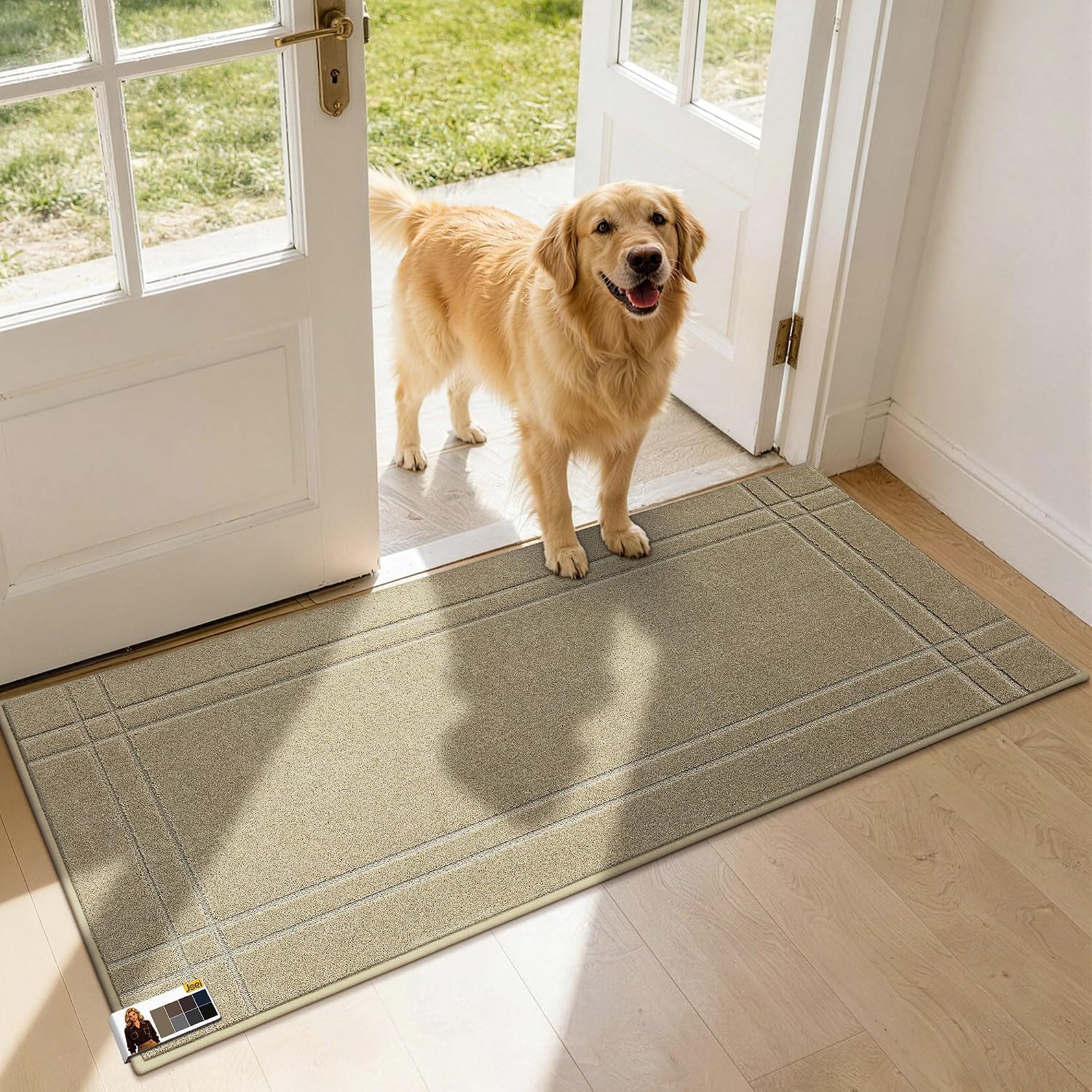 JSEI Door Mat for Entrance 20"x48", Dirt Trapper Doormat, Beige