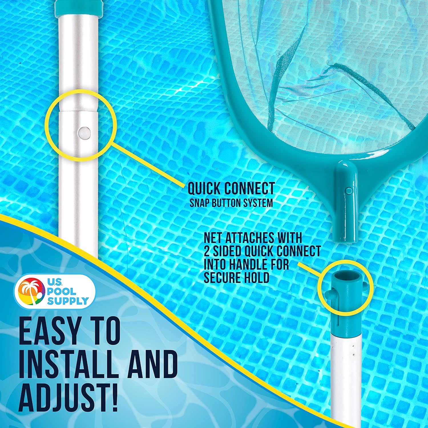 U.S. Pool Supply Swimming Pool 5 Foot Leaf Skimmer Net with 4 Aluminum Pole