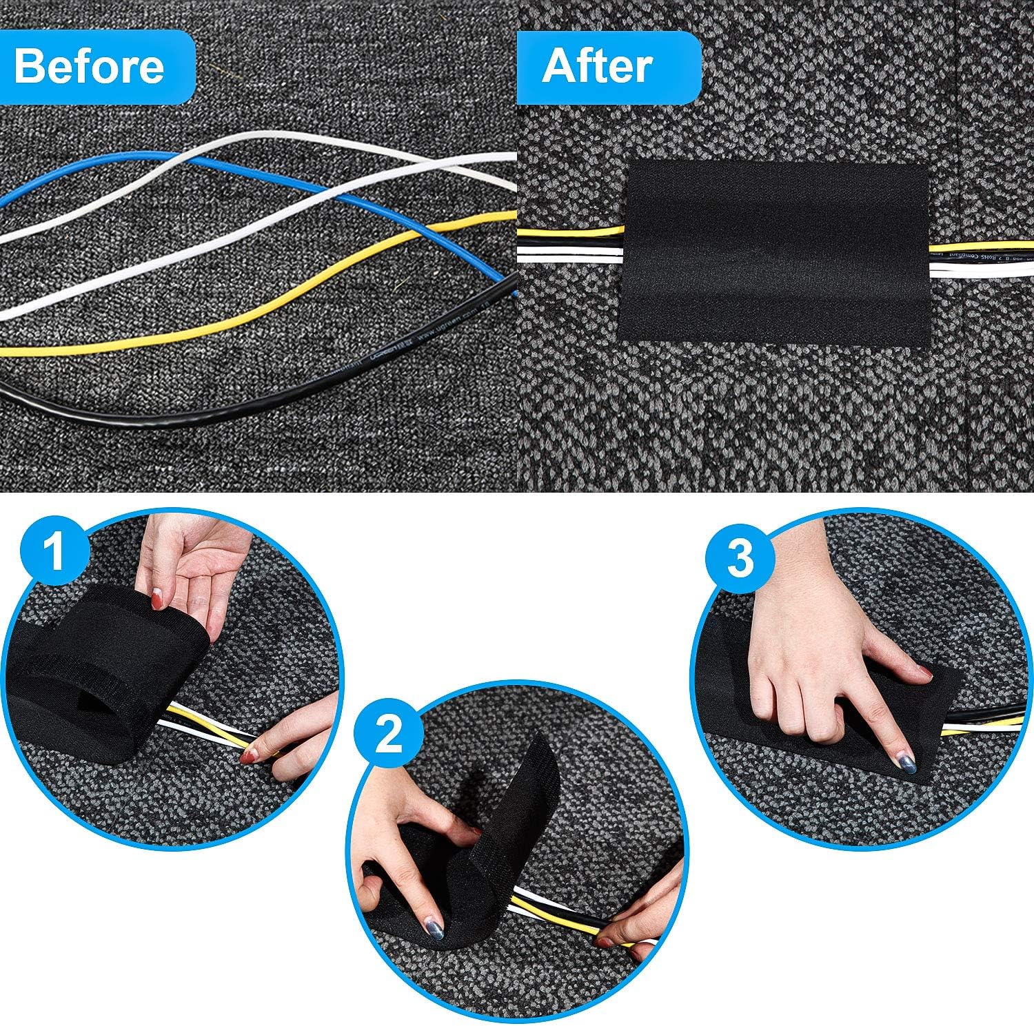 WILLBOND Carpet Cord Cover Cable Protector,9.84 Ft,Black