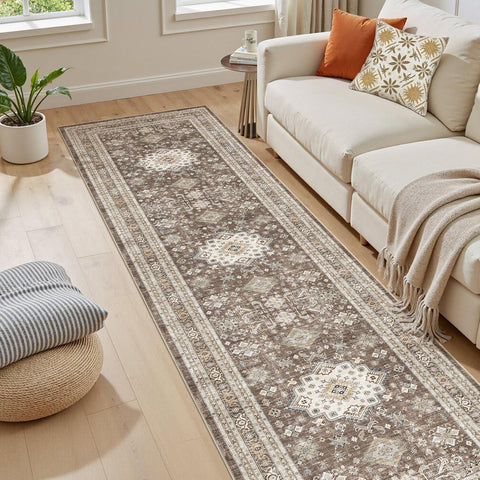 cotiled 2x8 Hallway Runner Rug for Entryway, Non-Slip Vintage, Dark Brown