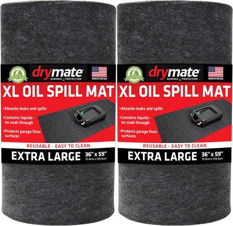 Drymate XL Oil Spill Mat (36" x 59") (2-Pack), Premium Absorbent Oil Pad, Reusable, Washable, Durable, Waterproof Backing Contains Liquids, Protects Garage Floor Surface (USA Made)