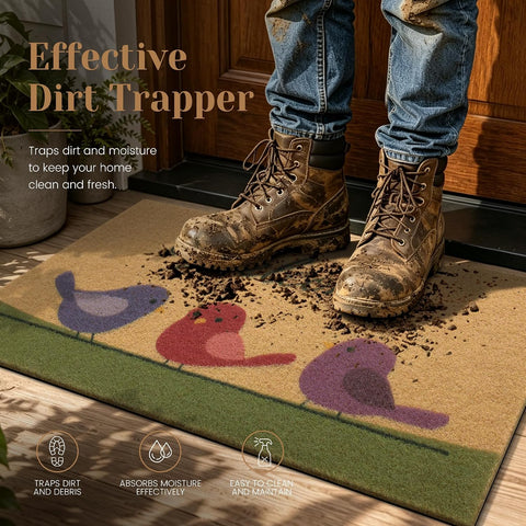 Smiry Front Door Mat Outside Entrance, Sturdy Dirt Trapper, Birds