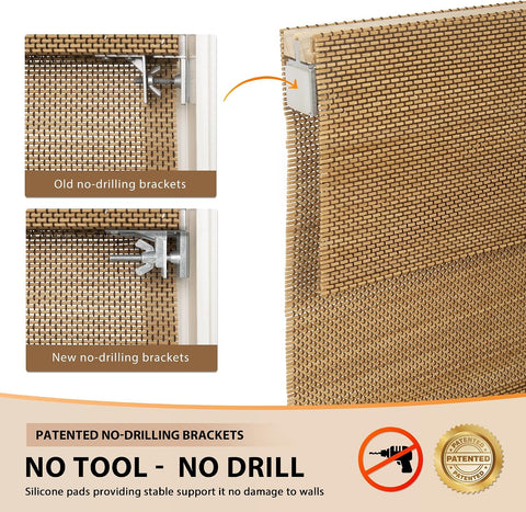 LazBlinds No Drill Cordless Bamboo Roman Shades, 24" W × 64" H, Acorn
