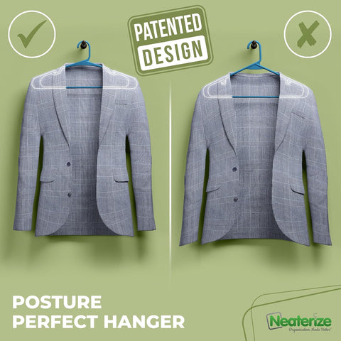 NEATERIZE Clothes Hangers Plastic 50 Pack for Adults - Plastic Hangers, The Perfect Coat Hanger and Space Saving Clothes Hangers for Closet, Percheros Ganchos para Colgar Ropa Hangars - Blue Hangers